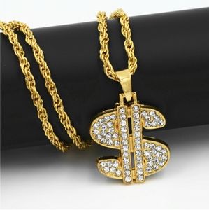 Gold Dollar Sign Chain Cash Money Necklace Diamond